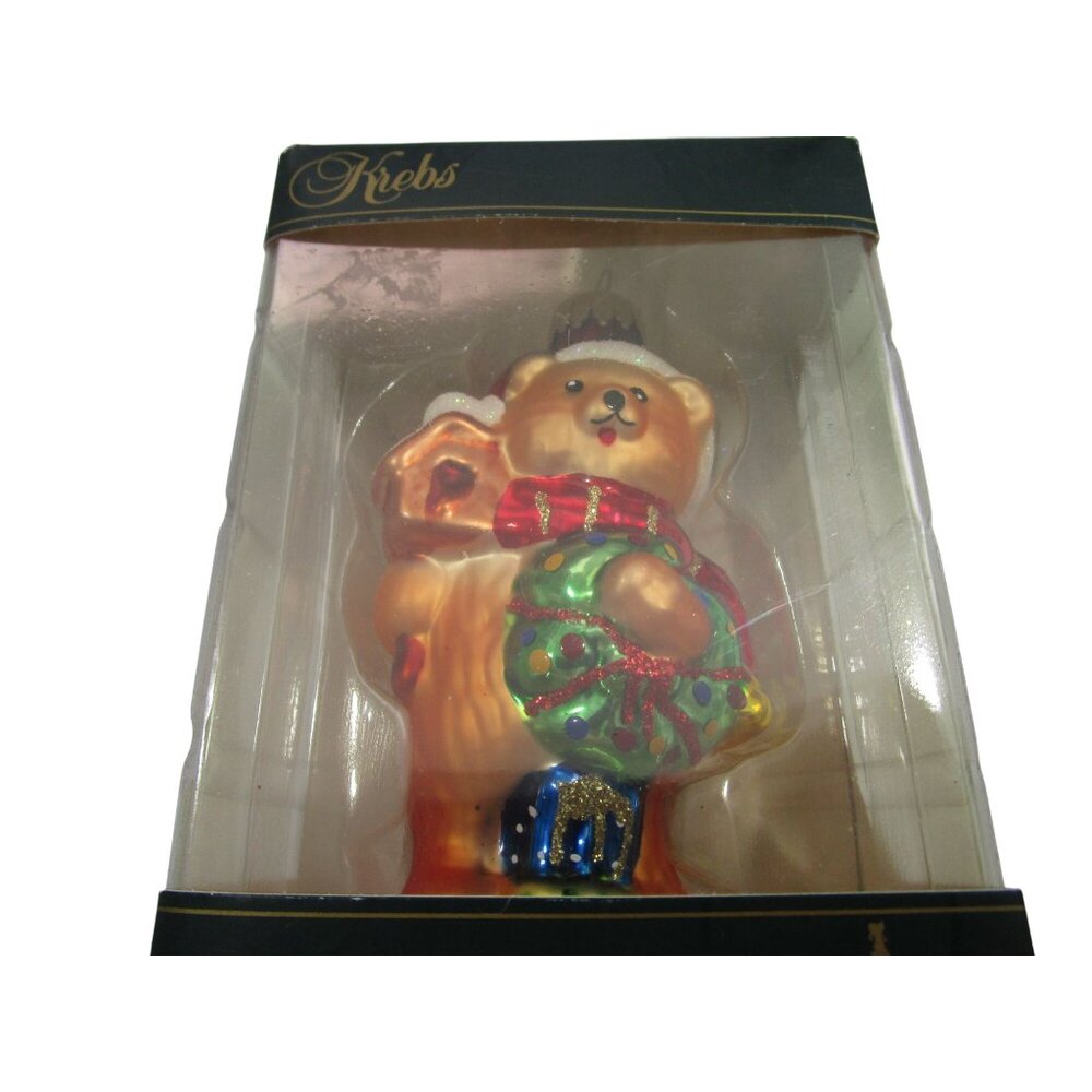 Krebs Glass Teddy Bear Christmas Ornament In Original Box